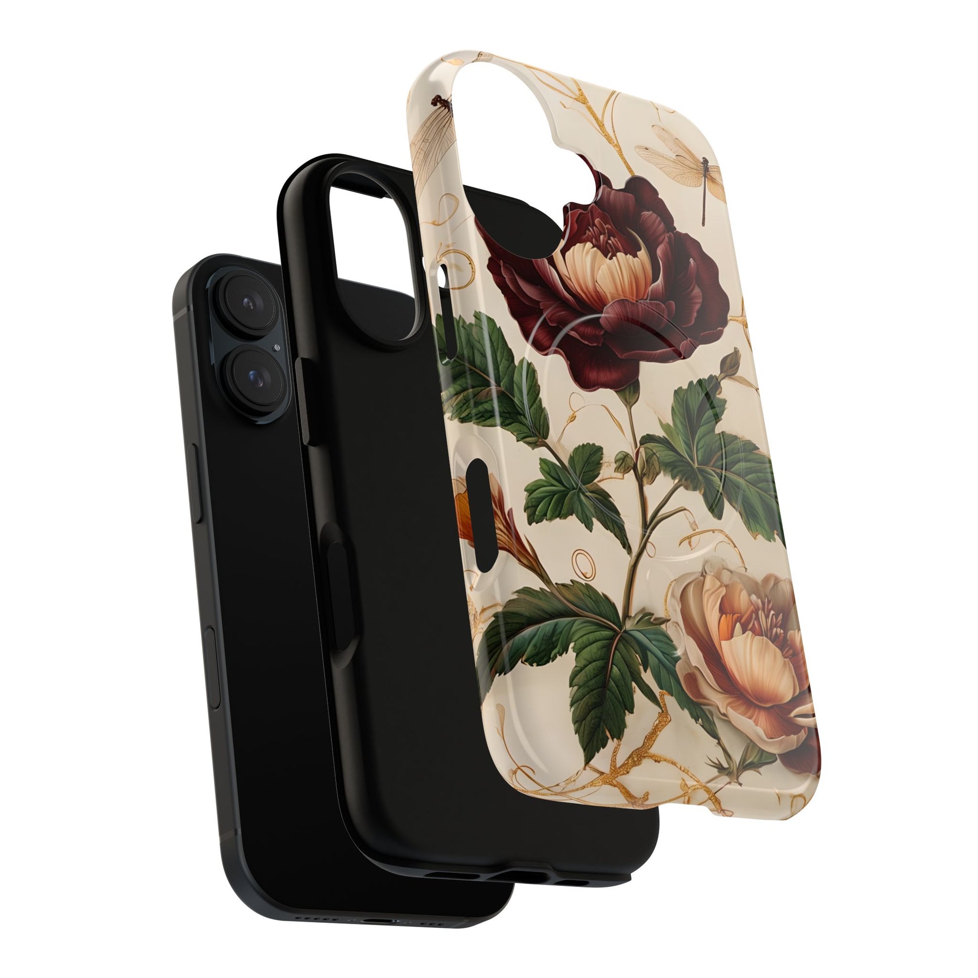 Vintage Burgundy Rose - Elegant Floral iPhone 16 MagSafe Phone Case - Classic Painterly Rose Design