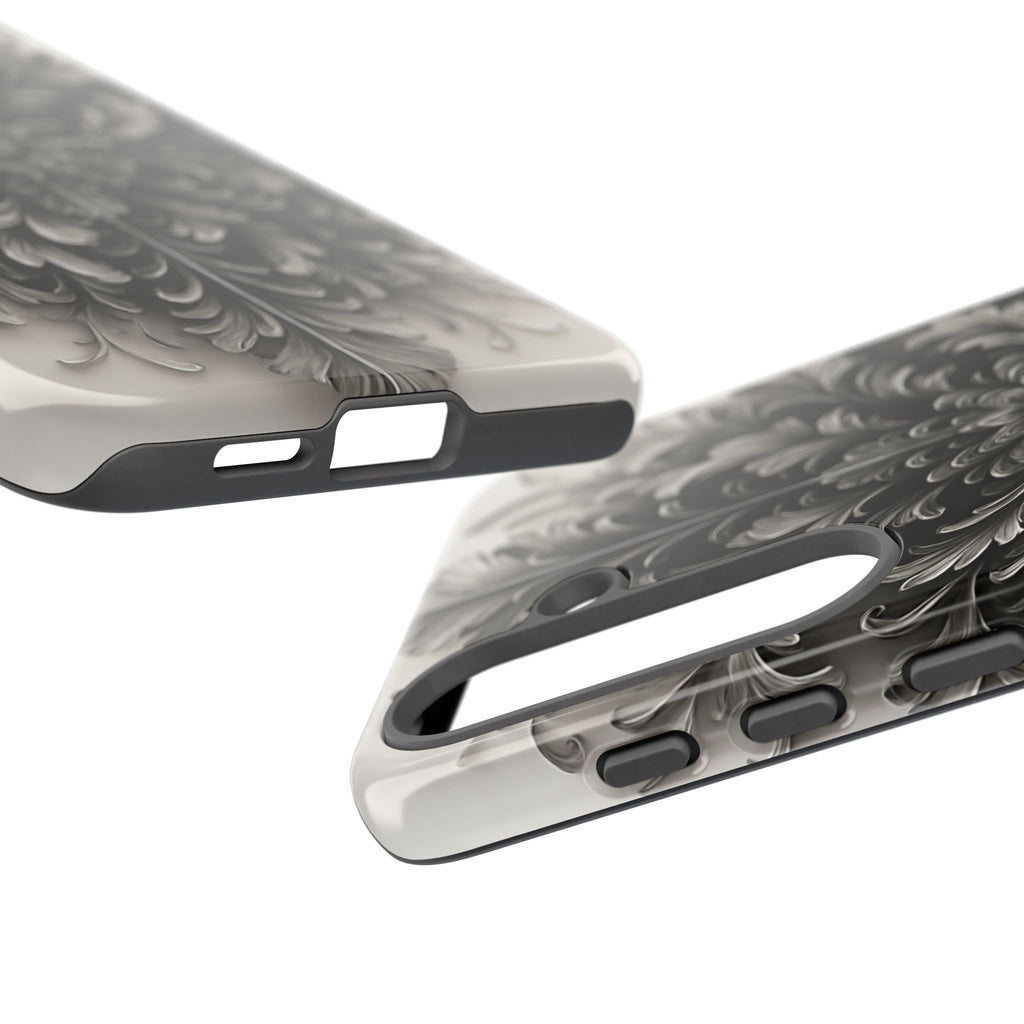 Obsidian Bloom - Elegant Black & White Samsung Galaxy S25 Plus Tough Phone Case - Intricate Mandala Flower Design