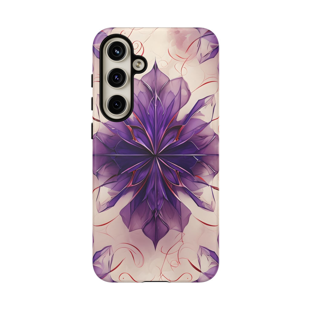 Violet Reverie - Kaleidoscope Collection Artistic Floral Burst - Samsung Galaxy S24 Plus Tough Phone Case - Bold Purple Symmetrical Design