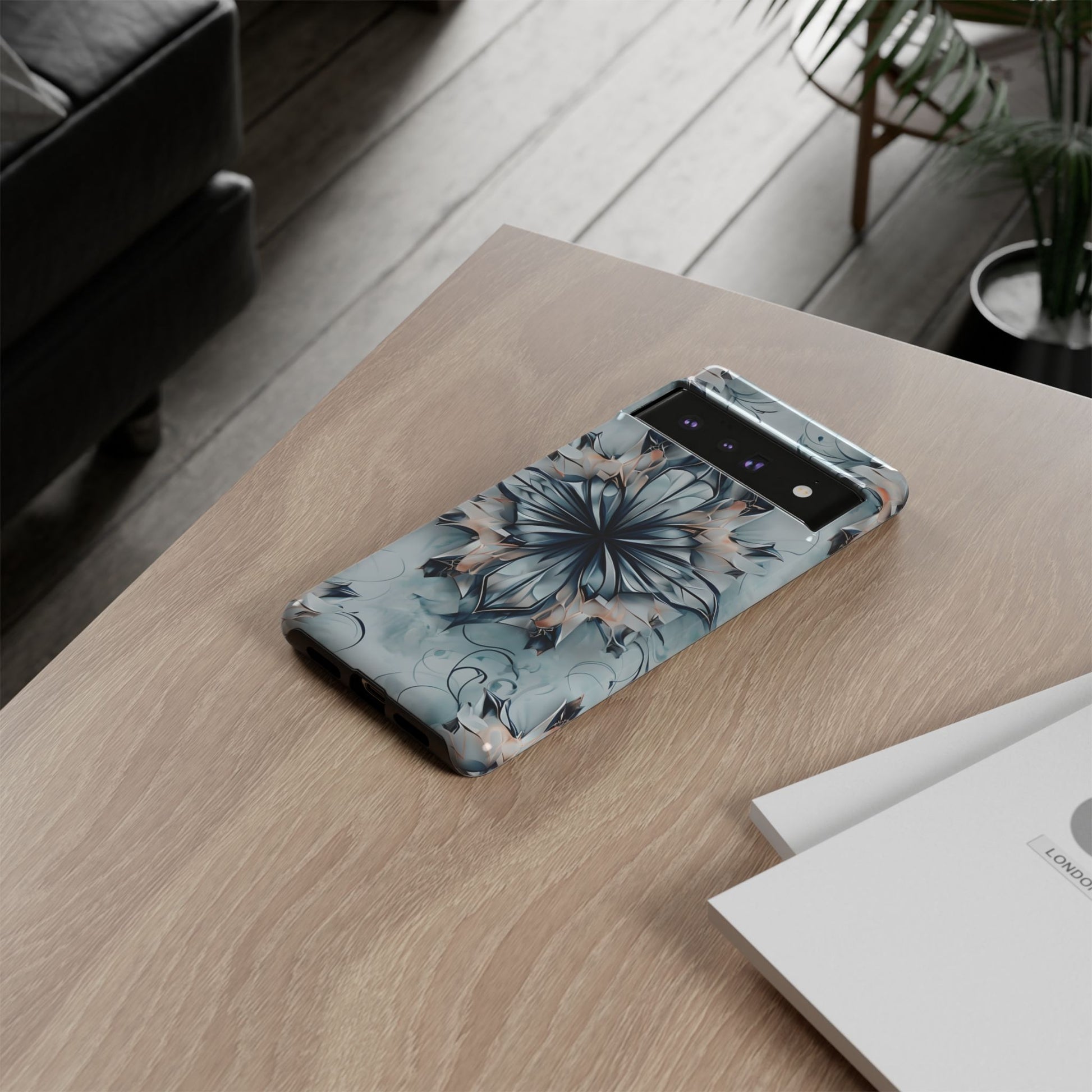Indigo Mirage - Artistic Kaleidoscope Collection Artistic Floral - Google Pixel 6 Pro Tough Phone Case - Bold Indigo Symmetrical Design