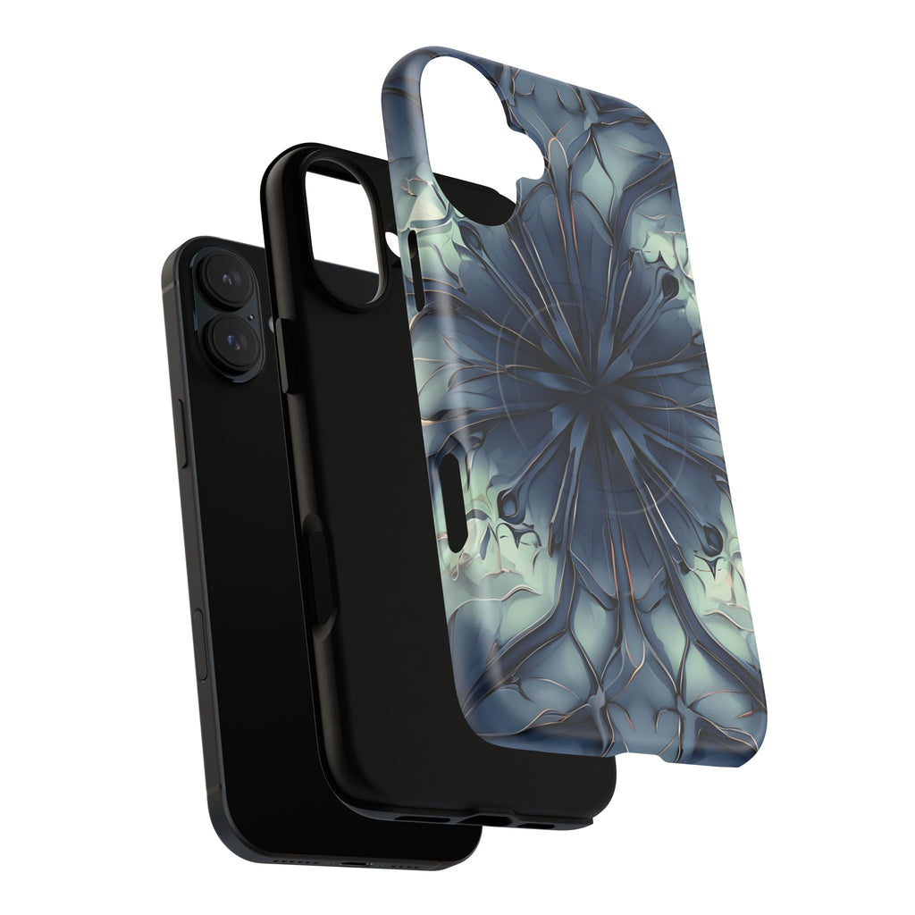 Indigo Mosaic - Artistic Kaleidoscope Collection Artistic Floral - iPhone 16 Plus MagSafe Phone Case -Bold Blue Symmetrical Design