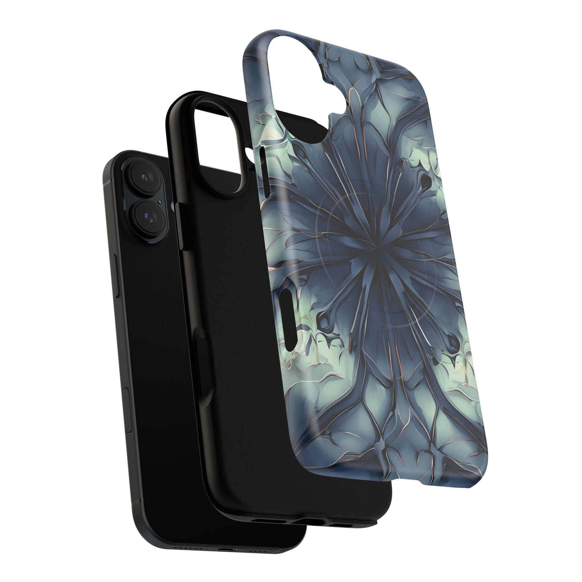 Indigo Mosaic - Artistic Kaleidoscope Collection Artistic Floral - iPhone 16 Plus MagSafe Phone Case -Bold Blue Symmetrical Design