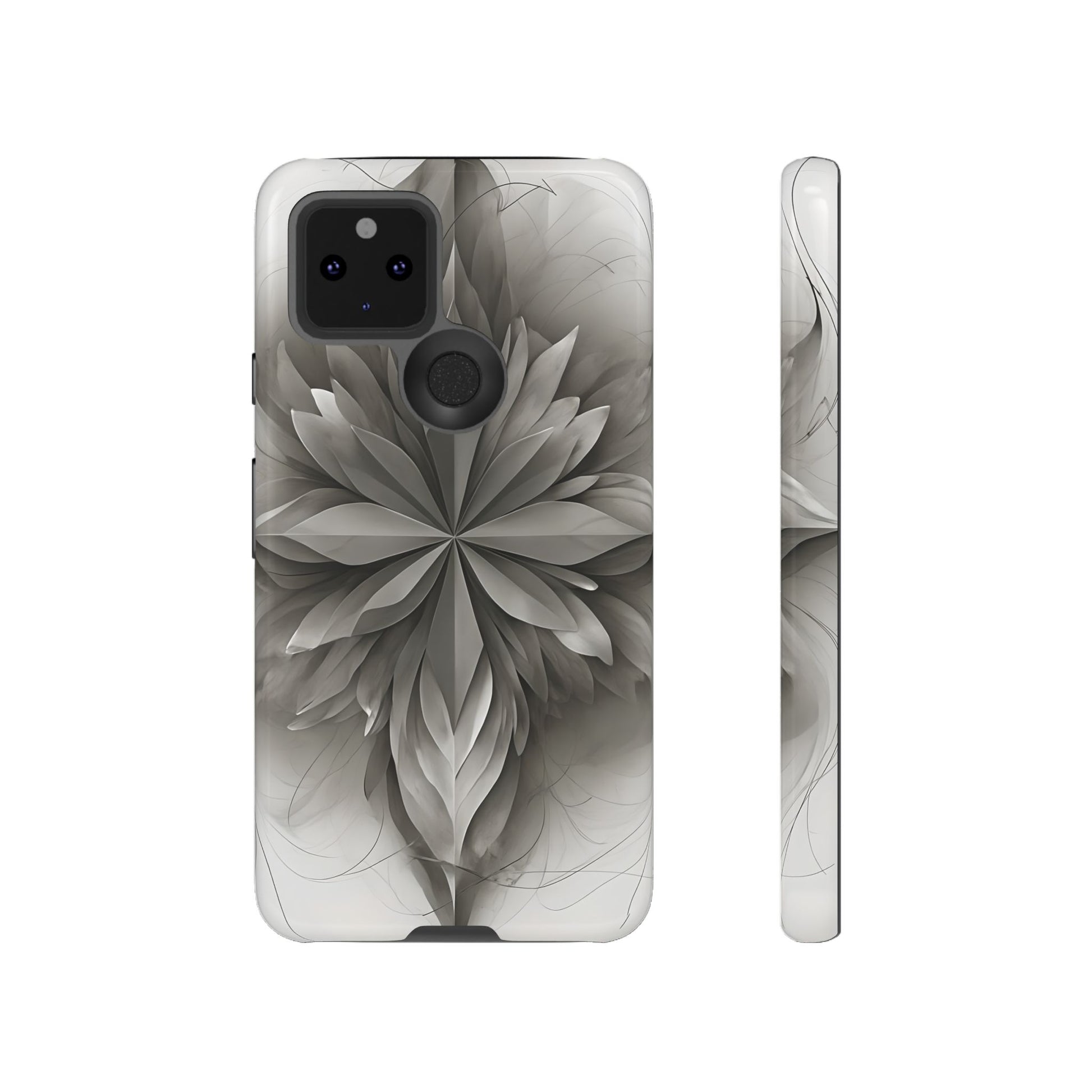 Silver Lotus - Elegant Monochrome Floral Google Pixel 5 5G Tough Phone Case - Modern Lotus Design