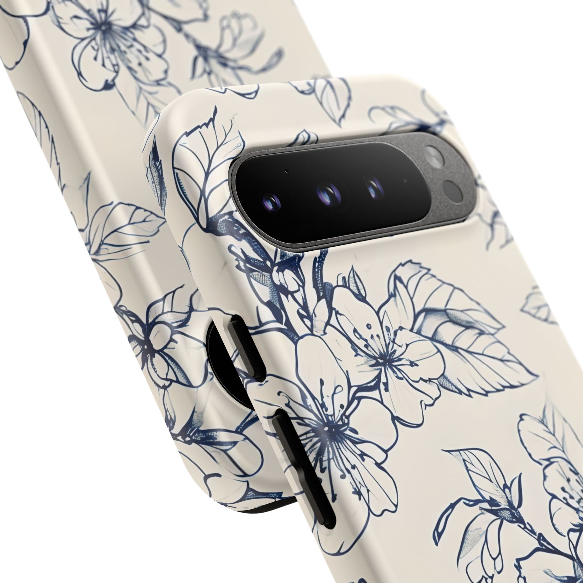 Blossom Sketch - Artistic Blue Floral Google Pixel 9 Pro XL - Tough Phone Case - Hand-Drawn Botanical Design