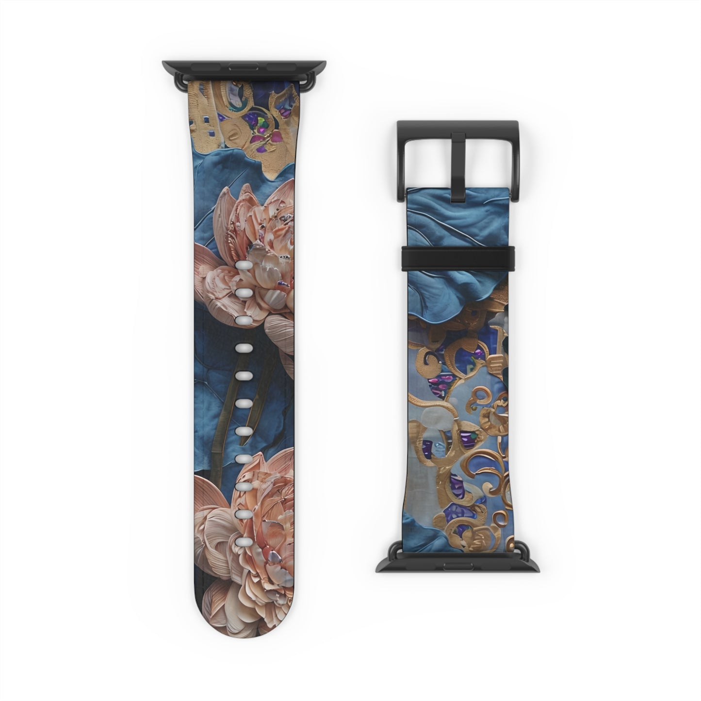 Peony Midnight Tapestry Designer Apple Watch Band - Premium Custom Strap for Series 1-9, SE & Ultra - Artistic Vegan Leather