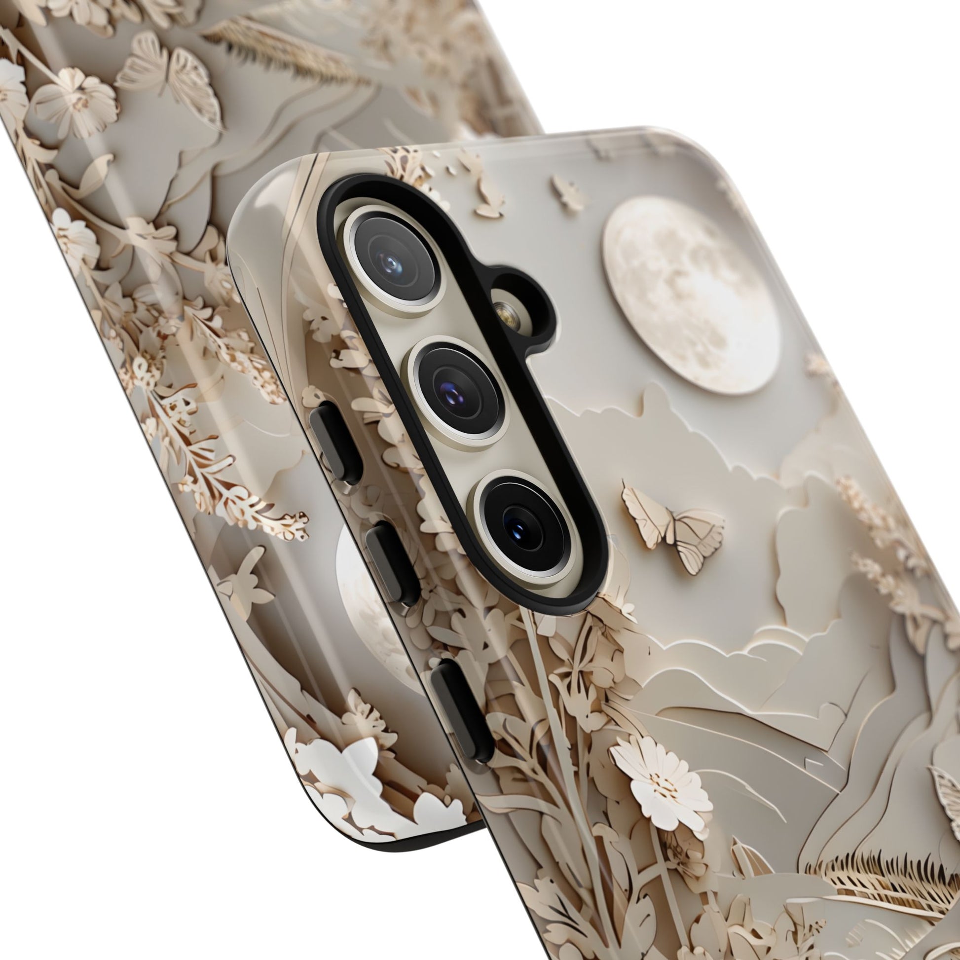 Moonlit Garden - Elegant Neutral Floral Samsung Galaxy S24 Plus Tough Phone Case - Painterly Botanical & Moon Design