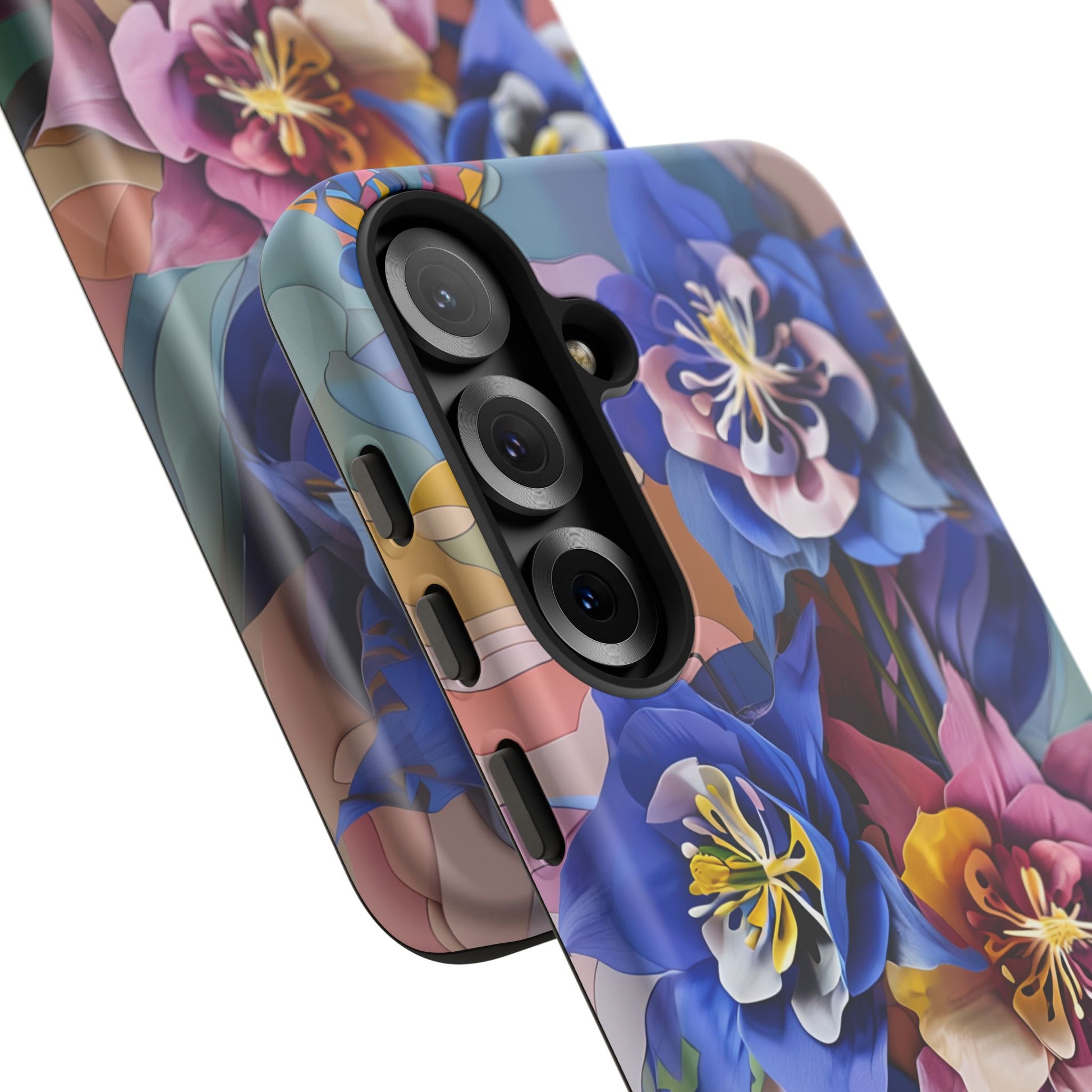 Blue Columbine Carnivale - Artistic Floral & Butterfly Samsung S25 Plus Tough Phone Case - Vibrant Botanical Design