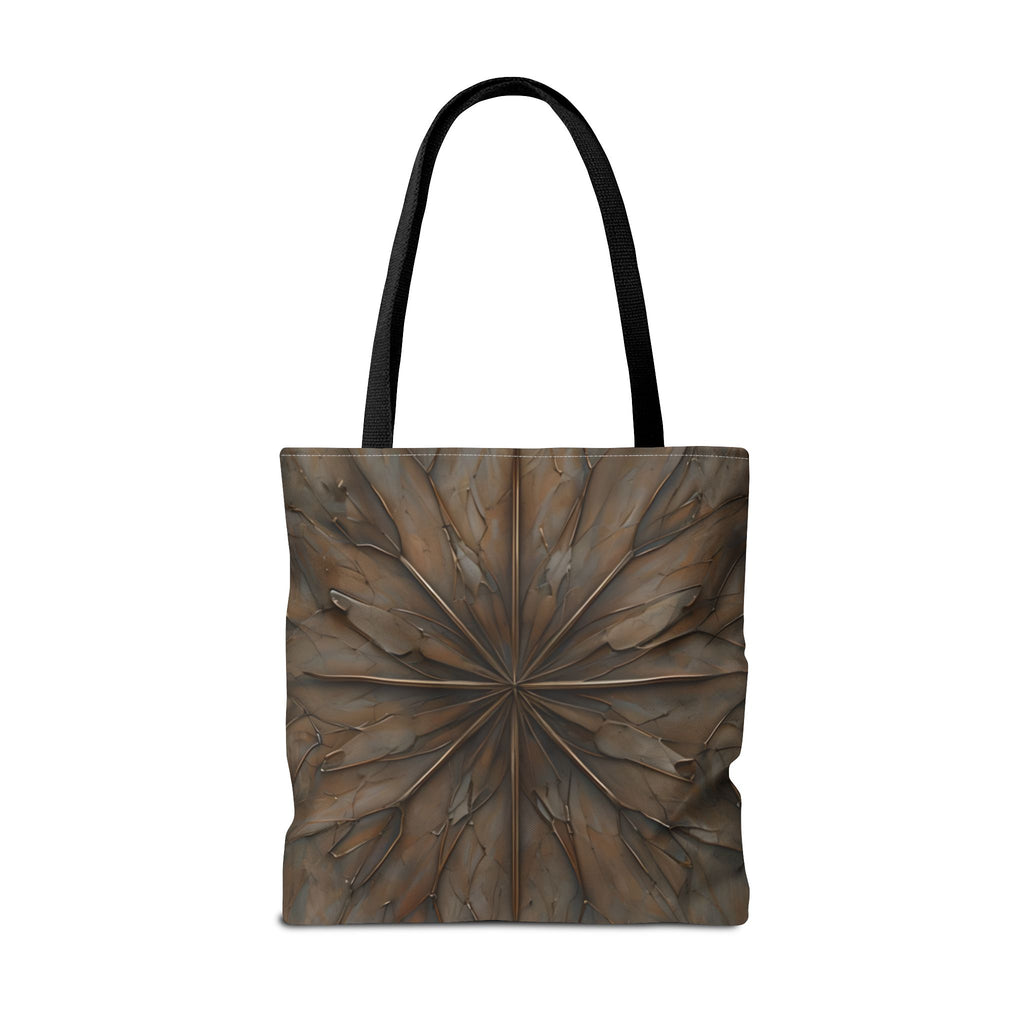 Earthstone Mandala Tote (16x16 & 18x18)- Centered Brown Geometric Pattern with Black Handle, Durable & Eco-Friendly Canvas