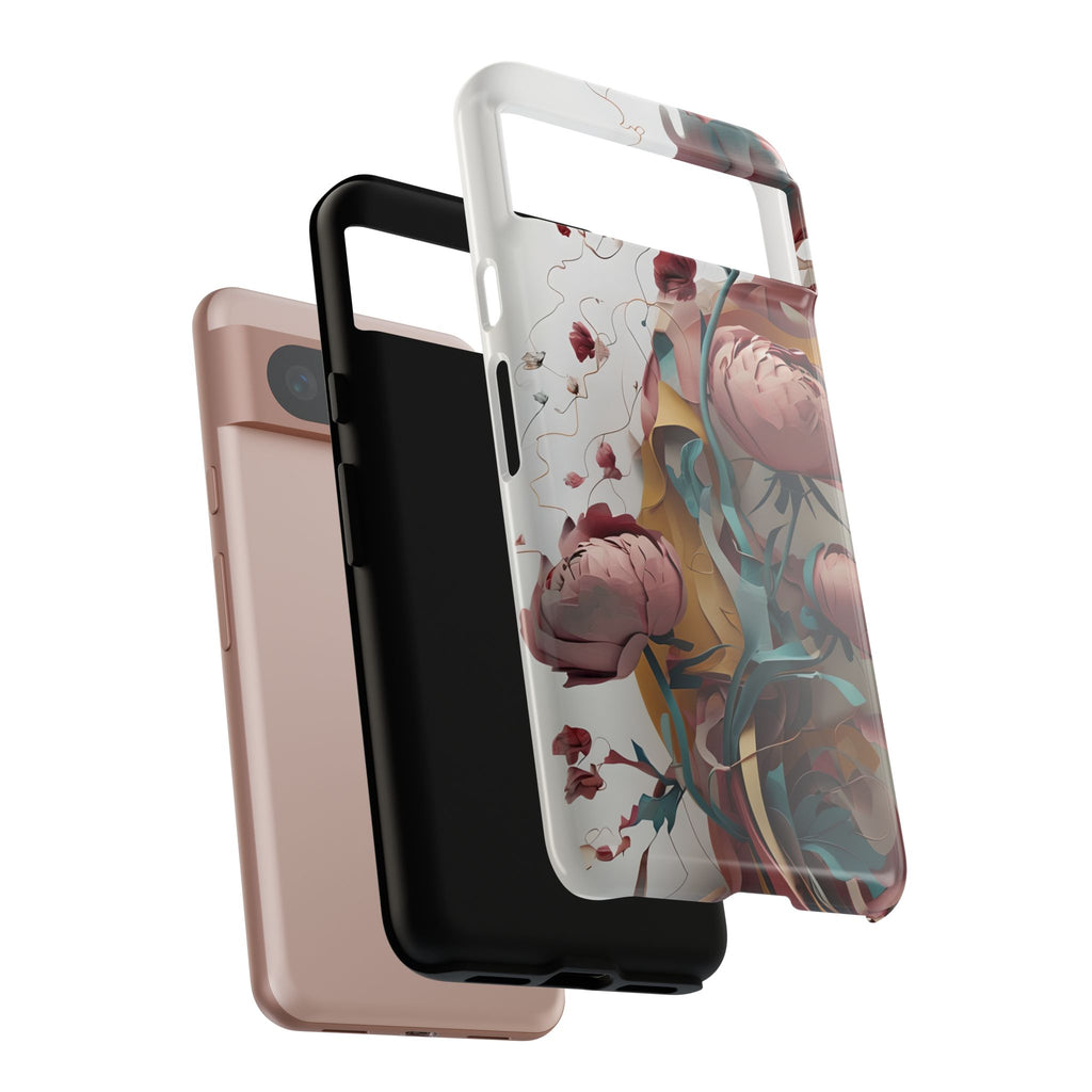 Blushing Peony Veil - Elegant Painterly Floral Google Pixel 8 Tough Phone Case - Soft Blush & Teal Peony Design
