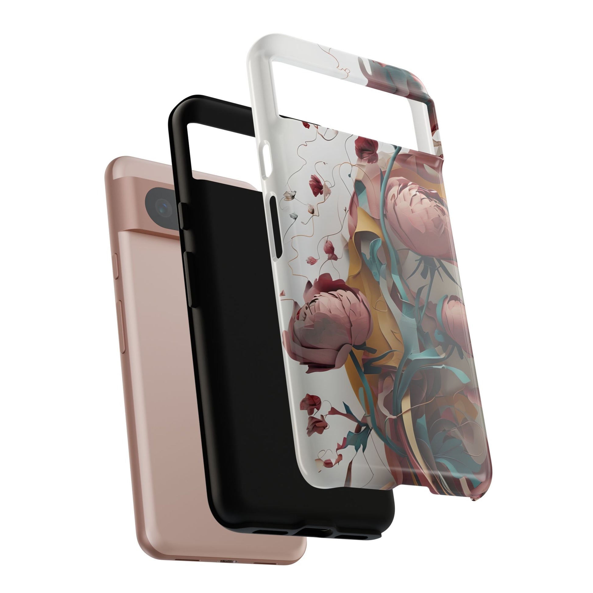 Blushing Peony Veil - Elegant Painterly Floral Google Pixel 8 Tough Phone Case - Soft Blush & Teal Peony Design