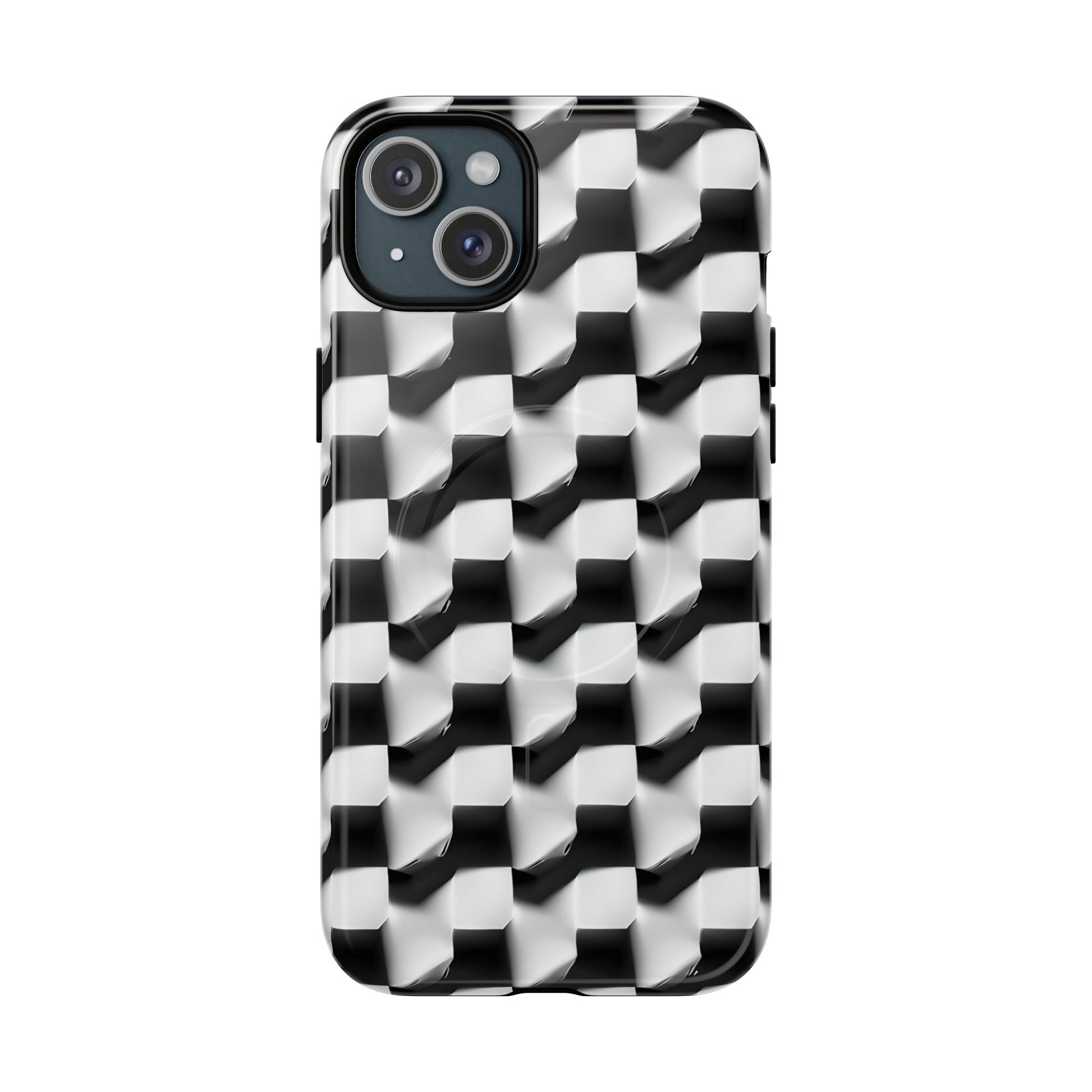 Monochrome Grid - iPhone 15 Plus MagSafe Phone Case - Bold, Modern Black & White Design
