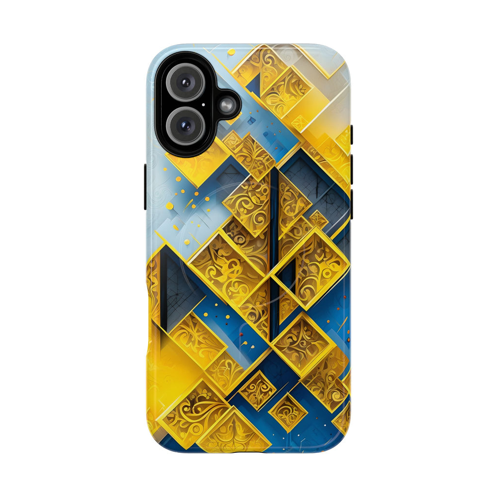 Golden Ascent Luxe Geometric iPhone 16 Plus- MagSafe Compatible - Elegant Abstract Gold Design