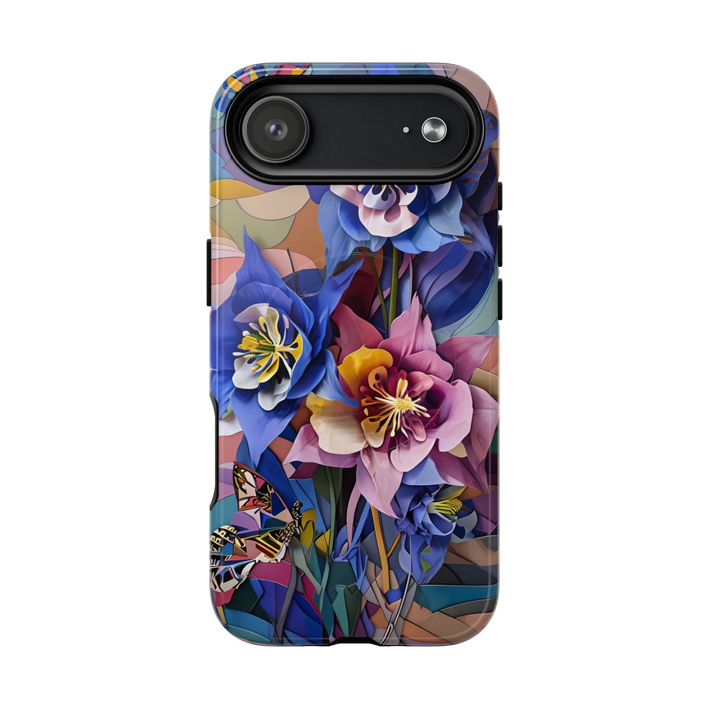 Blue Columbine Carnivale - Artistic Floral & Butterfly iPhone MagSafe Phone Case - Vibrant Botanical Design