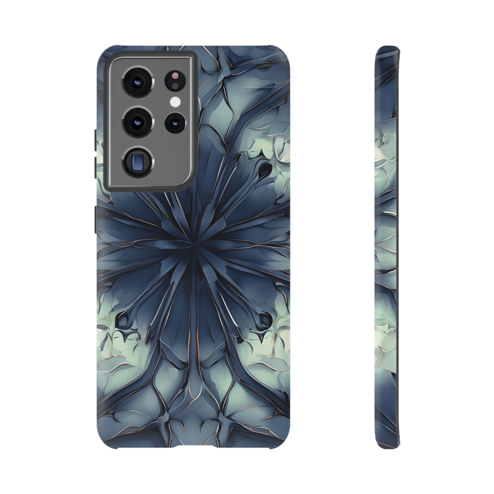 Indigo Mosaic - Artistic Kaleidoscope Collection Artistic Floral - Samsung Galaxy S21 Ultra Tough Phone Case - Bold Blue Symmetrical Design
