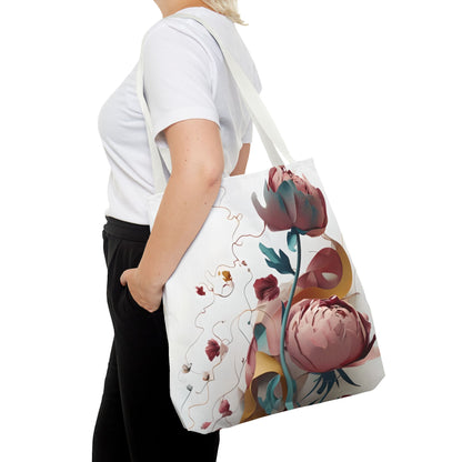 Blushing Peony Veil Tote (16x16 & 18x18)- Soft Romantic Florals on White Canvas, Reusable & Eco-Friendly