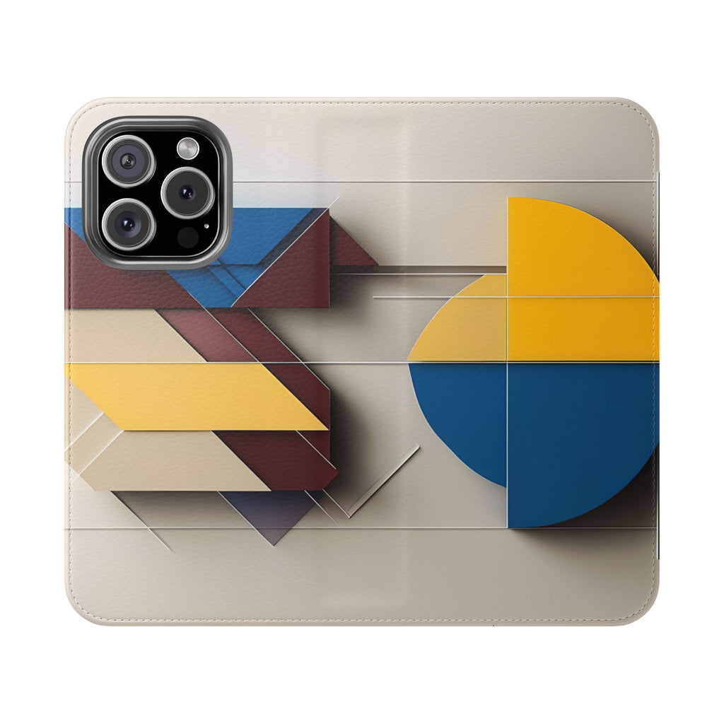 Chromatic Construct Wallet Phone Case - Modern Primary Color Design - Flip Cover for iPhone 16 Pro