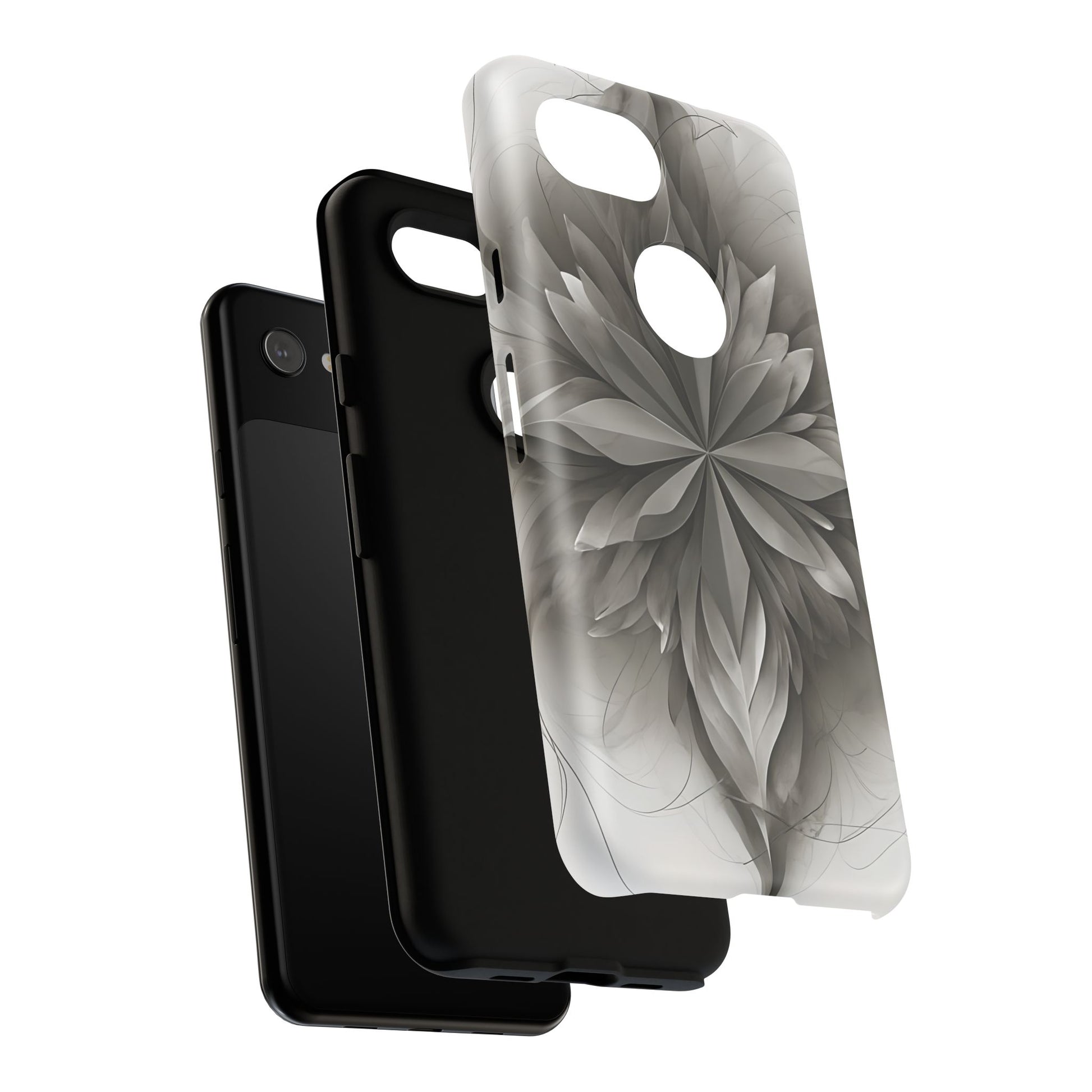 Silver Lotus - Elegant Monochrome Floral Google Pixel 3a Tough Phone Case - Modern Lotus Design