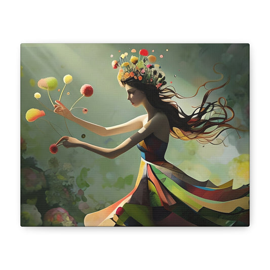 Dancing Wildflower Muse - Whimsical Horizontal Wall Art with Playful Botanicals