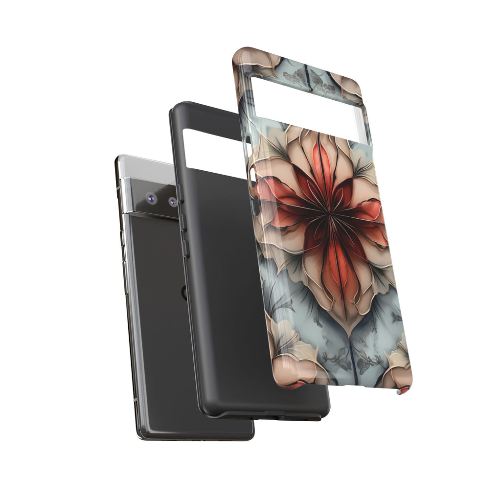 Ember Bloom - Kaleidoscope Collection Artistic Floral - Google Pixel 6 Pro Tough Phone Case - Fiery Symmetrical Design