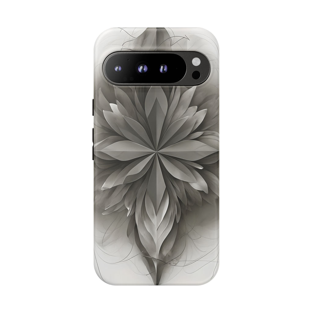 Silver Lotus - Elegant Monochrome Floral Google Pixel 9 Pro XL Tough Phone Case - Modern Lotus Design