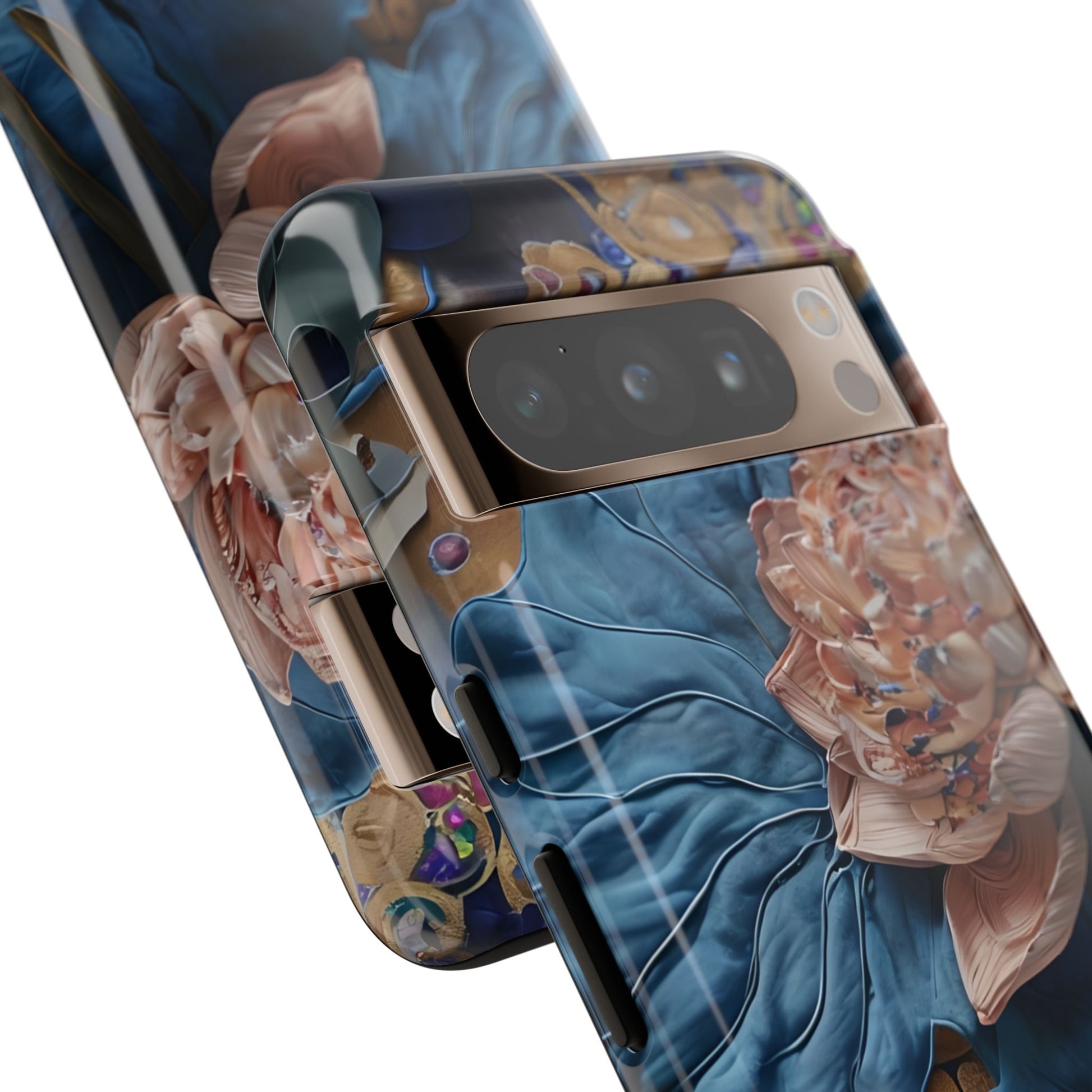 Peony Midnight Tapestry - Google Pixel 8 Pro - Elegant Blue & Blush Artful Phone Cover
