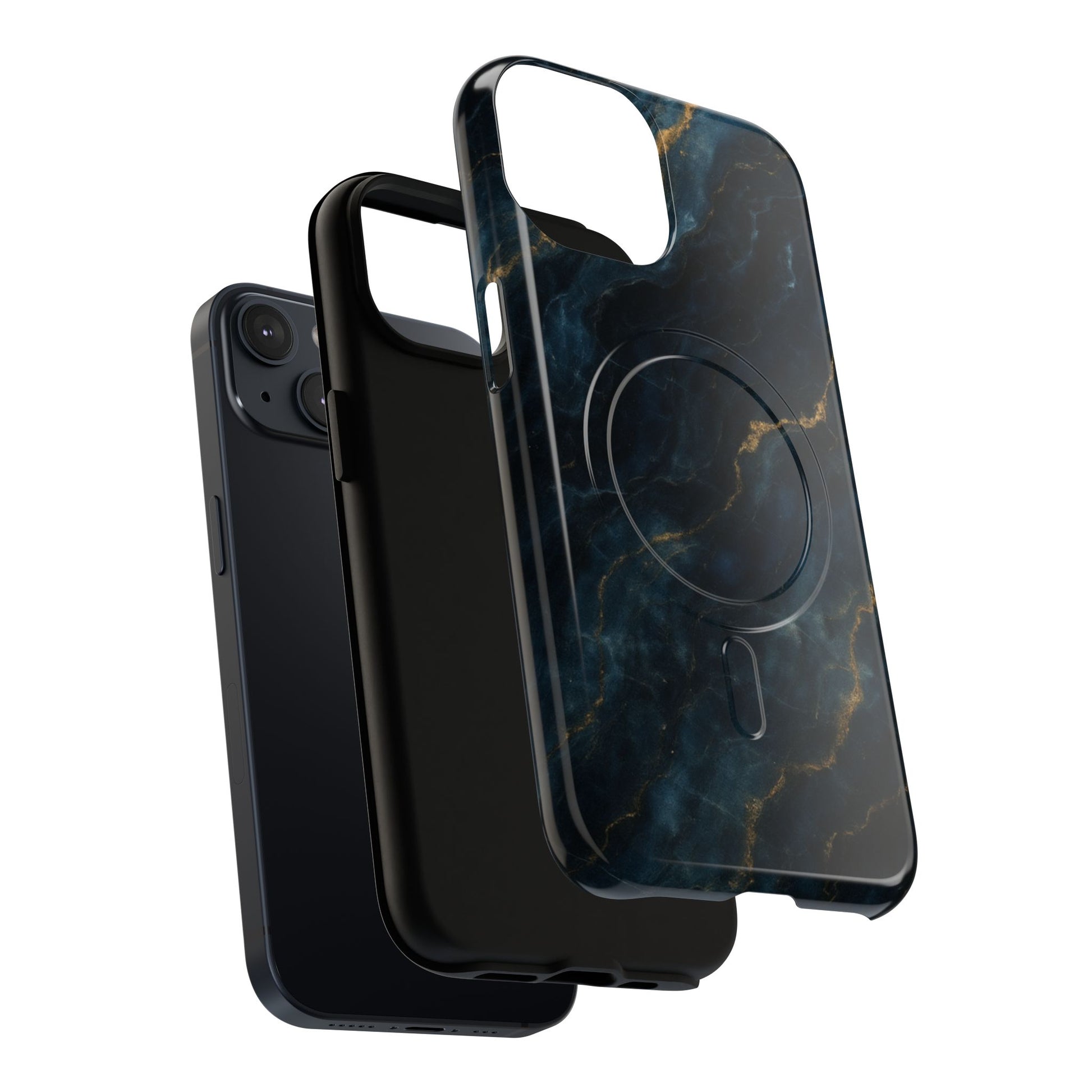 Midnight Marble MagSafe iPhone 14 Case - Deep Blue Marble Design Shockproof Cover
