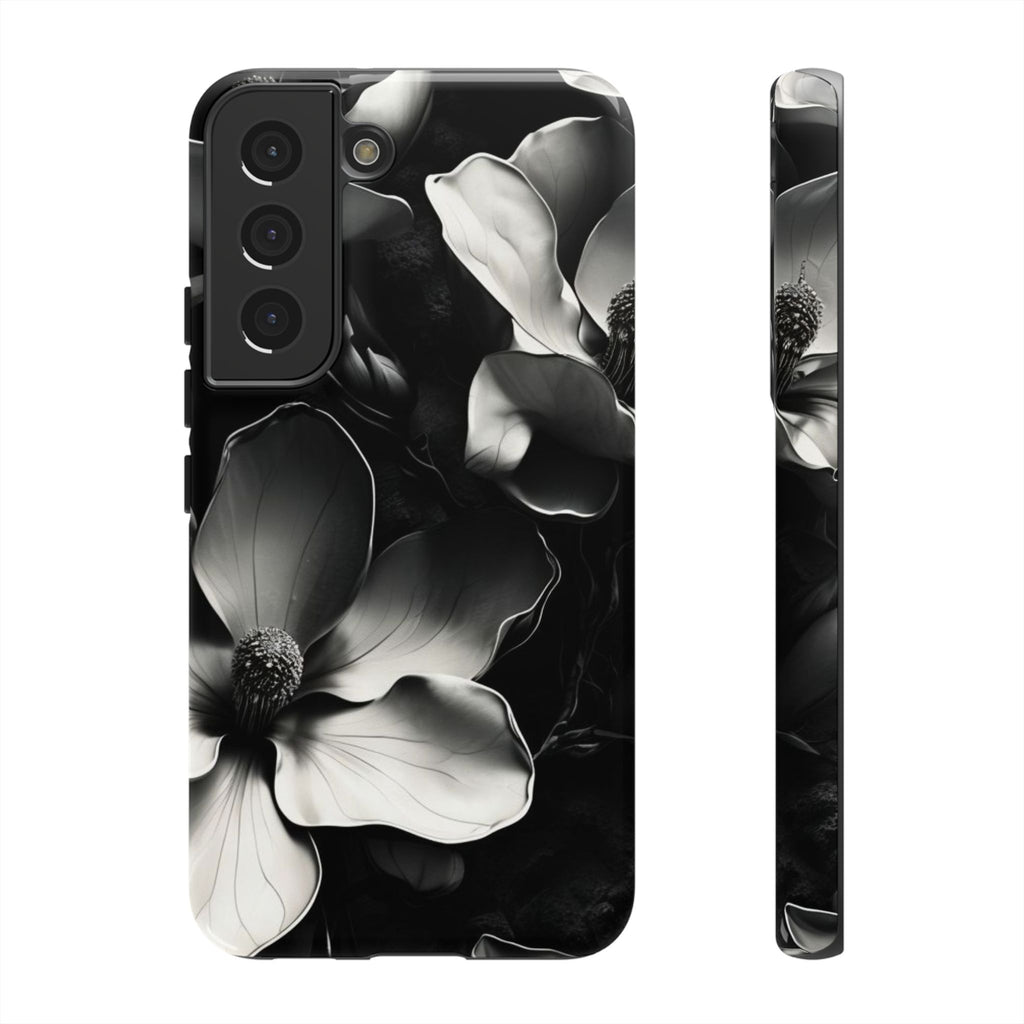 Monochrome Magnolia - Elegant Black & White Floral Samsung Galaxy S22 Tough Phone Case - Artistic Magnolia Design