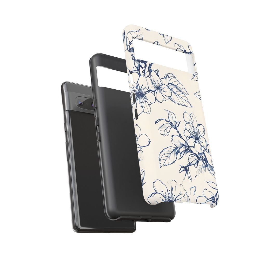 Blossom Sketch - Artistic Blue Floral Google Pixel 7 - Tough Phone Case - Hand-Drawn Botanical Design