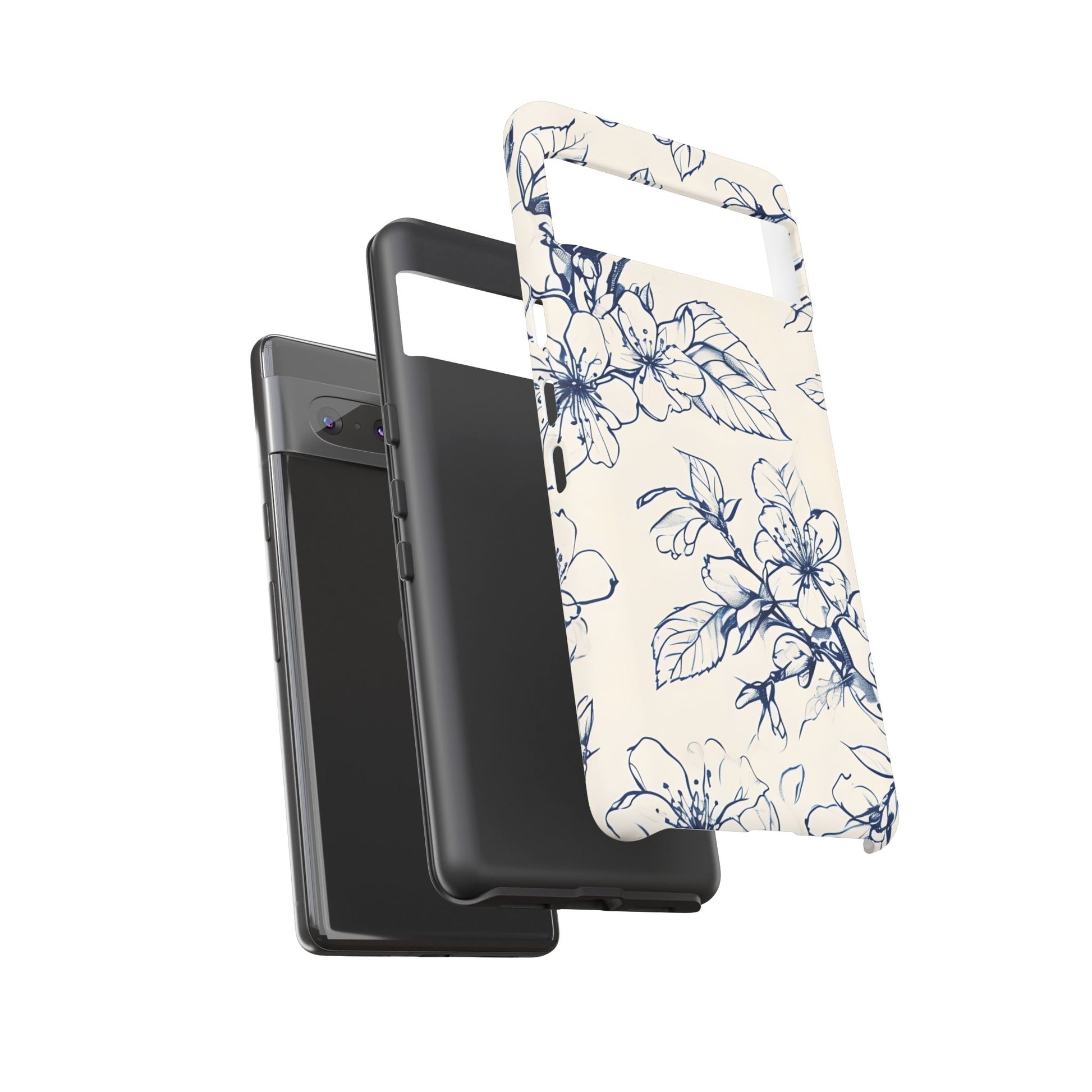 Blossom Sketch - Artistic Blue Floral Google Pixel 7 - Tough Phone Case - Hand-Drawn Botanical Design