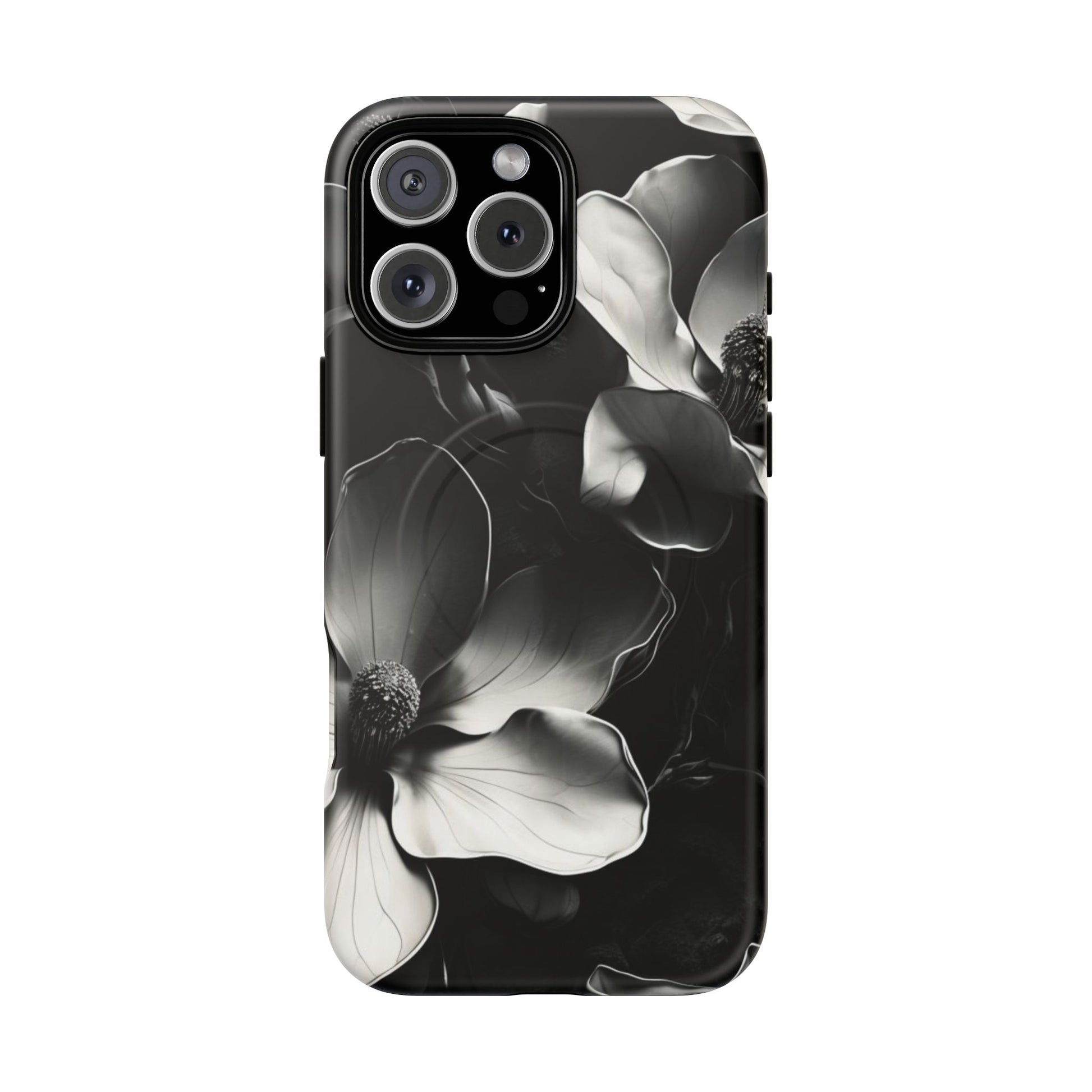 Monochrome Magnolia - Elegant Black & White Floral iPhone 16 Pro Max MagSafe Phone Case - Artistic Magnolia Design
