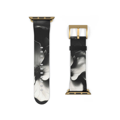 Monochrome Magnolia Apple Watch band strap with gold clasp featuring classic monochrome magnolia flower artwork