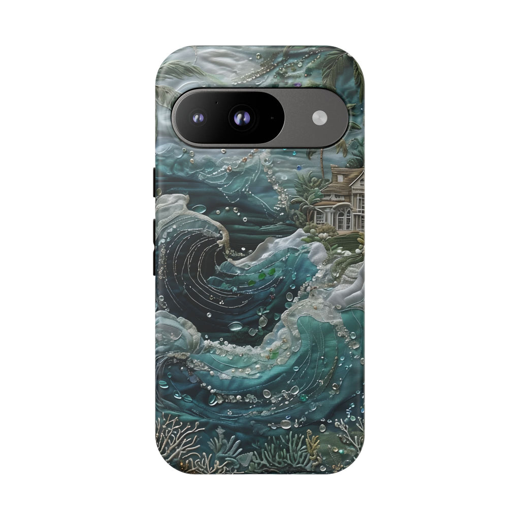 Tropical Midnight Wave - Artistic Ocean Google Pixel 9 Tough Phone Case - Dramatic Blue Wave Design