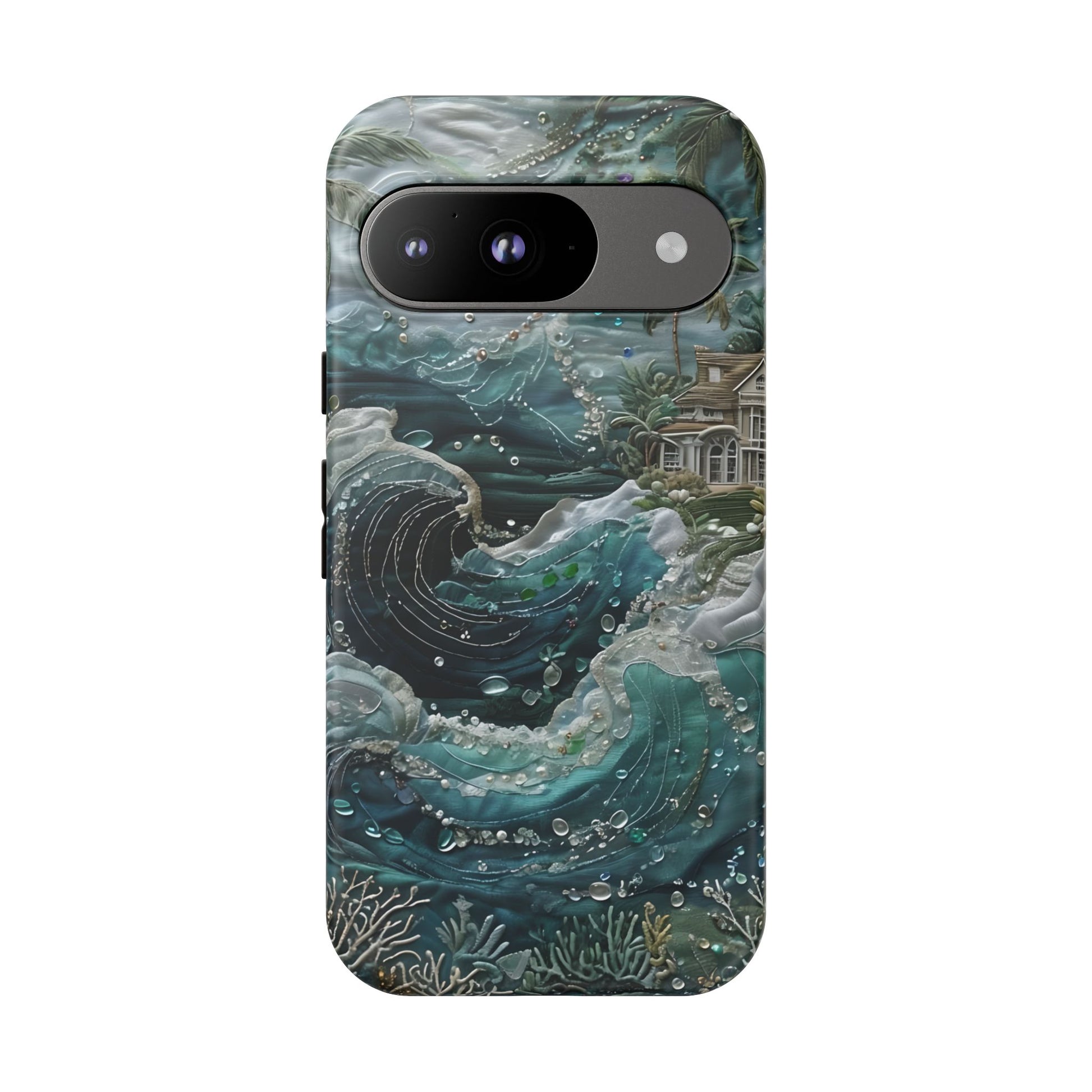 Tropical Midnight Wave - Artistic Ocean Google Pixel 9 Tough Phone Case - Dramatic Blue Wave Design