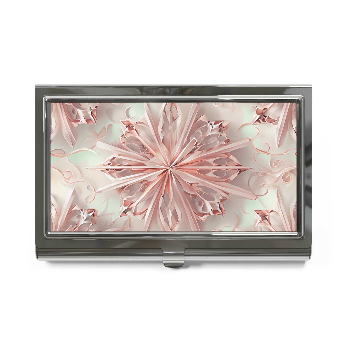 Blush Frost soft pink crystalline floral business card holder closed top view
