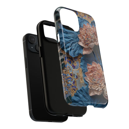 Peony Midnight Tapestry - iPhone Case- MagSafe Compatible - Elegant Blue & Blush Artful Phone Cover