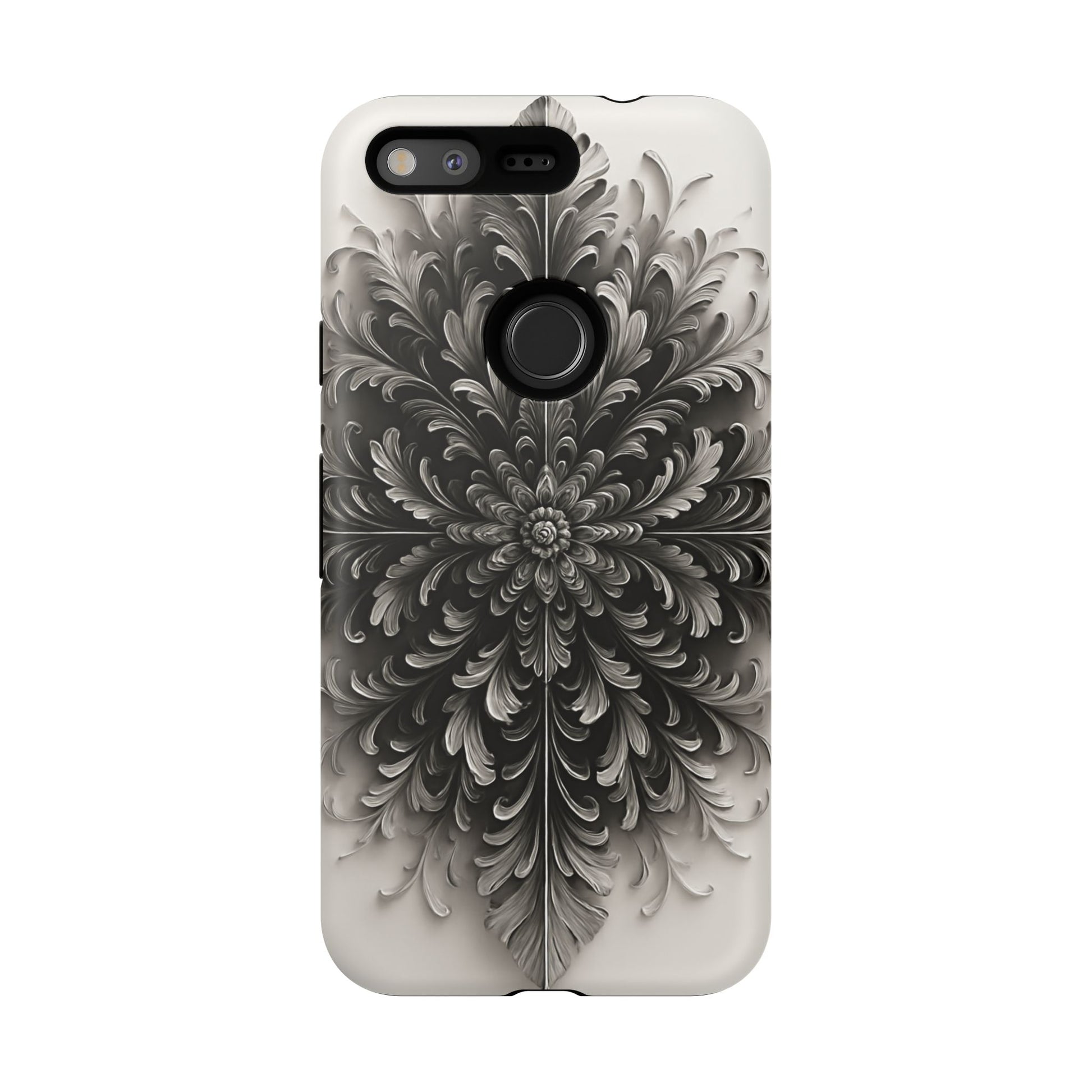 Obsidian Bloom - Elegant Black & White Google Pixel Tough Phone Case - Intricate Mandala Flower Design
