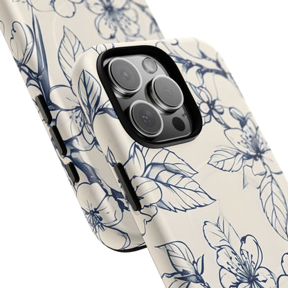 Blossom Sketch - Artistic Blue Floral - iPhone MagSafe Phone Case - Botanical Design