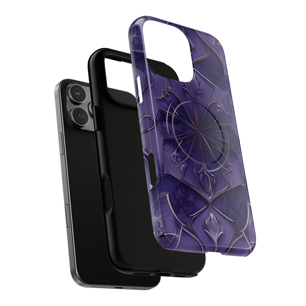 Violet Nebula - Kaleidoscope Collection Artistic Floral Burst - iPhone 16 Pro Max MagSafe Phone Case -Bold Purple Symmetrical Design