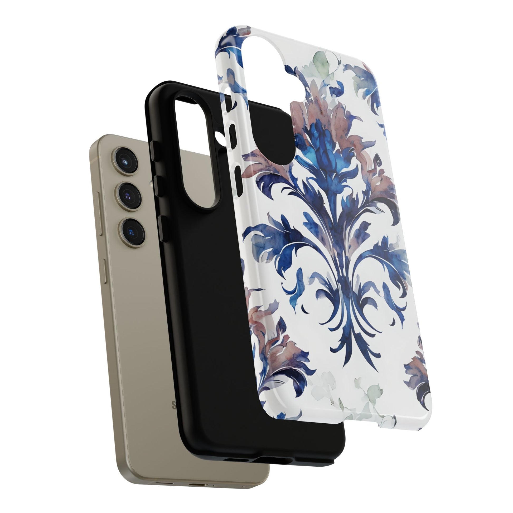 Delft Reverie - Elegant Blue & White Samsung S24 Tough Phone Case - Dutch Delftware-Inspired Floral Design