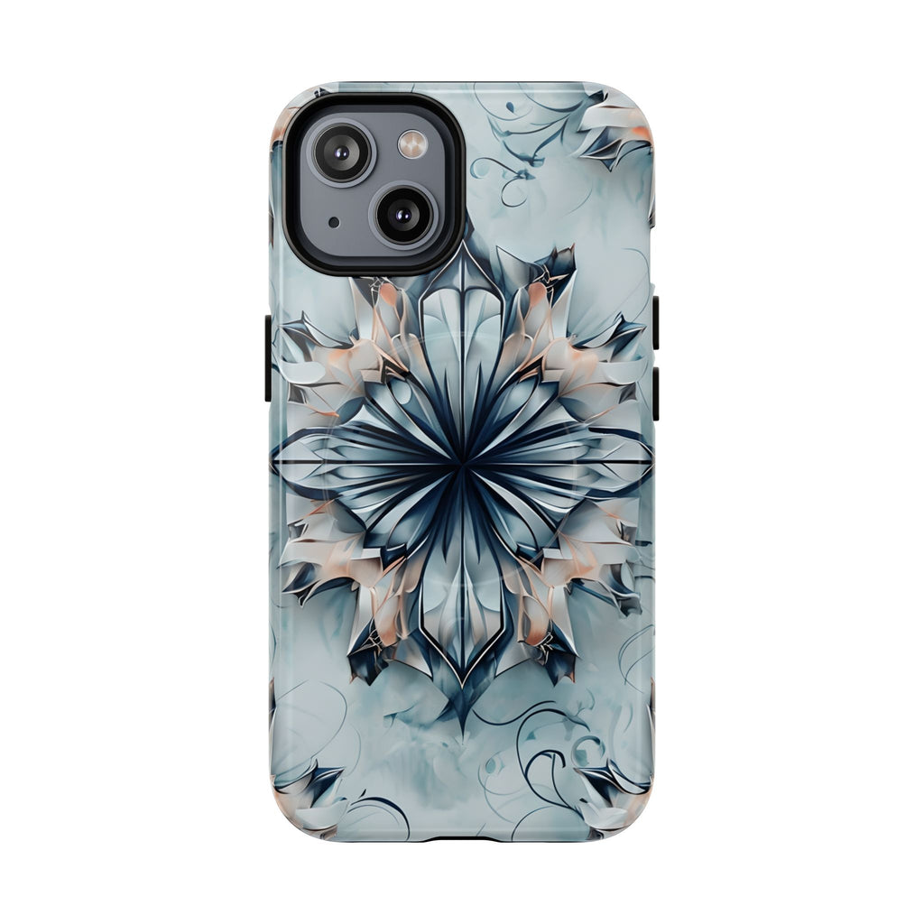 Indigo Mirage - Artistic Kaleidoscope Collection Artistic Floral - iPhone 14 MagSafe Phone Case -Bold Indigo Symmetrical Design