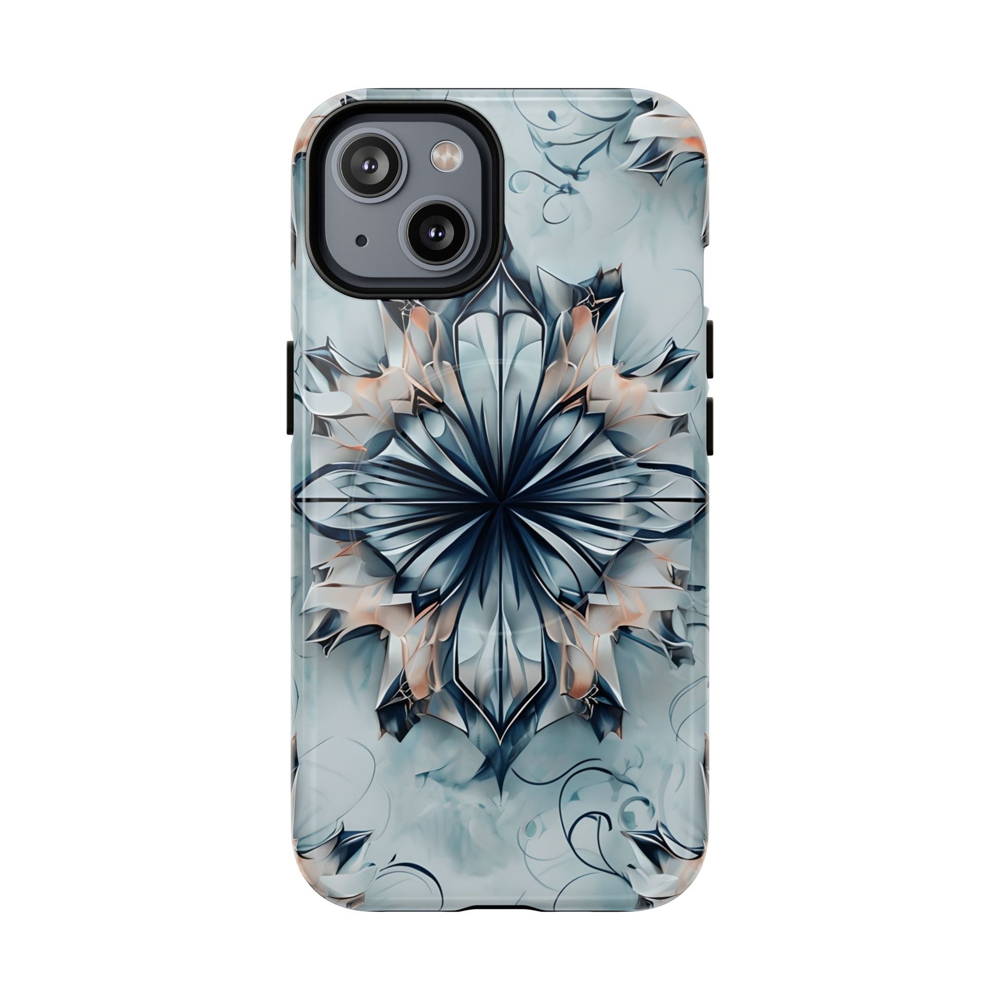 Indigo Mirage - Artistic Kaleidoscope Collection Artistic Floral - iPhone 14 MagSafe Phone Case -Bold Indigo Symmetrical Design
