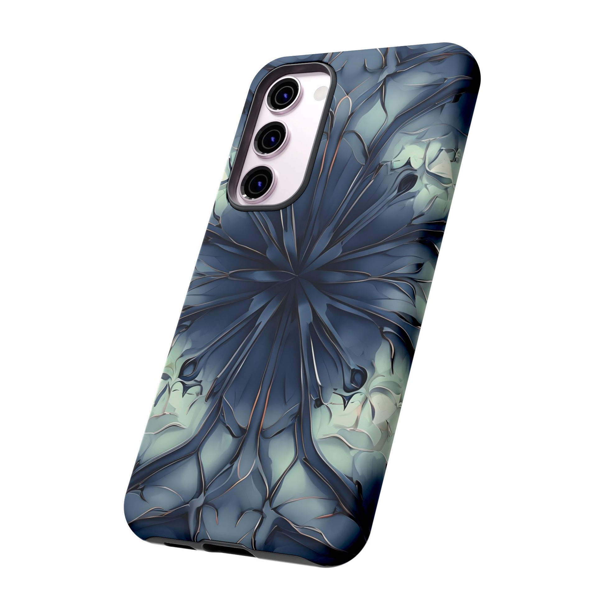 Indigo Mosaic - Artistic Kaleidoscope Collection Artistic Floral - Samsung Galaxy S23 Plus Tough Phone Case - Bold Blue Symmetrical Design