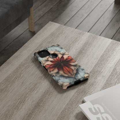 Ember Bloom - Kaleidoscope Collection Artistic Floral - Google Pixel Tough Phone Case - Fiery Symmetrical Design