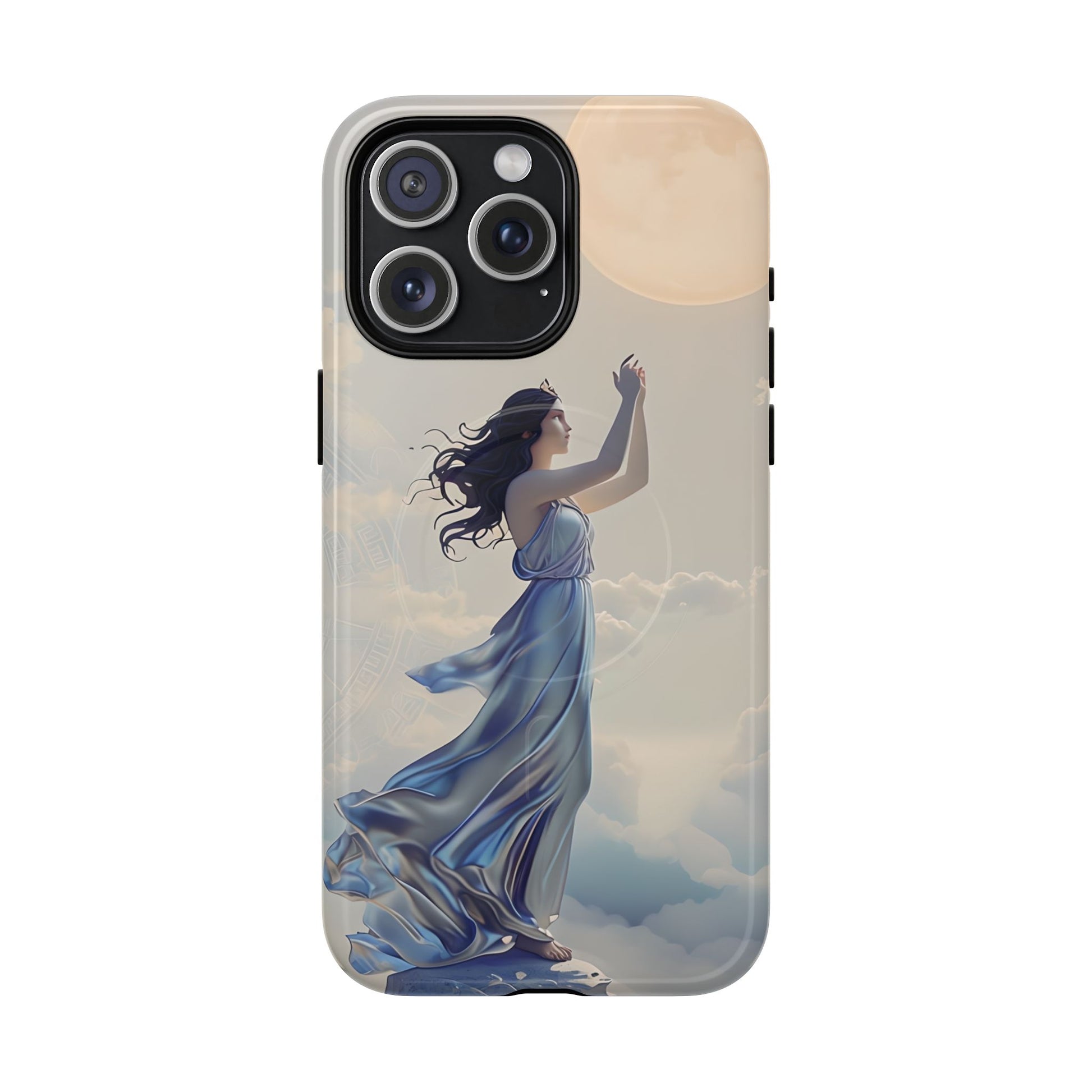 Moonlit Ascend - Ethereal Celestial Art iPhone 15 Pro Max MagSafe Phone Case -Dreamy Night Sky & Floating Woman Design