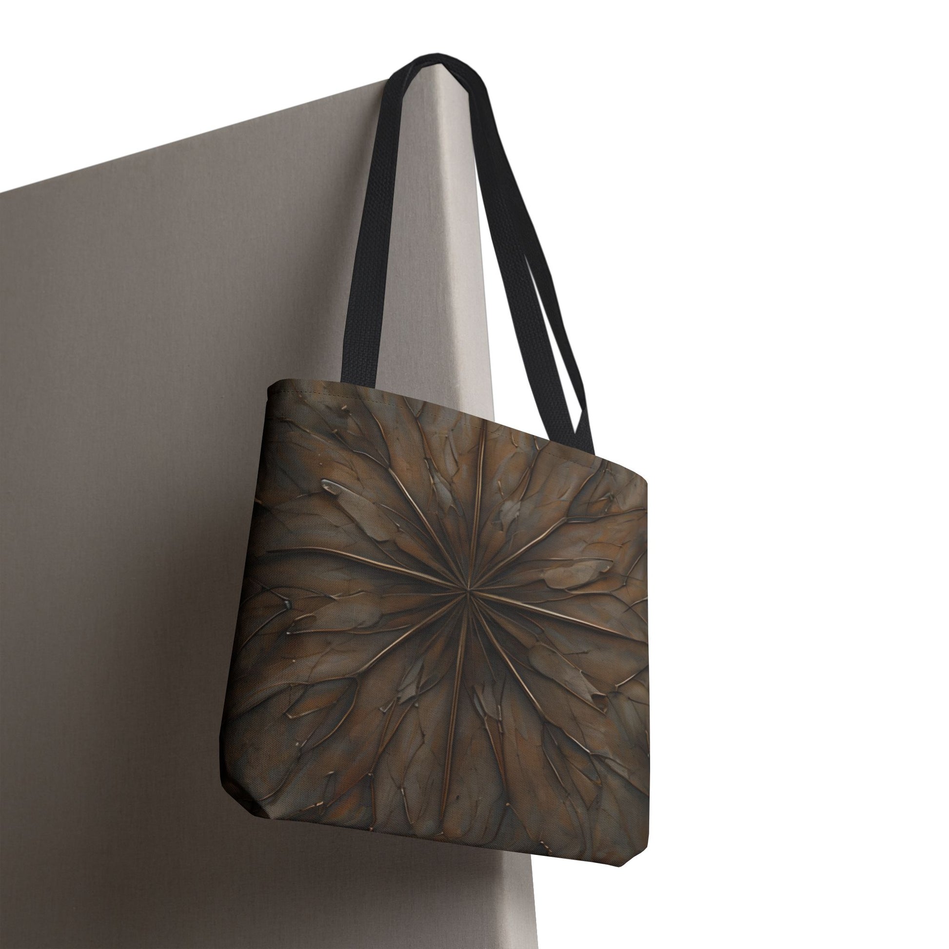 Earthstone Mandala canvas tote bag hanging with detailed stone-inspired mandala design