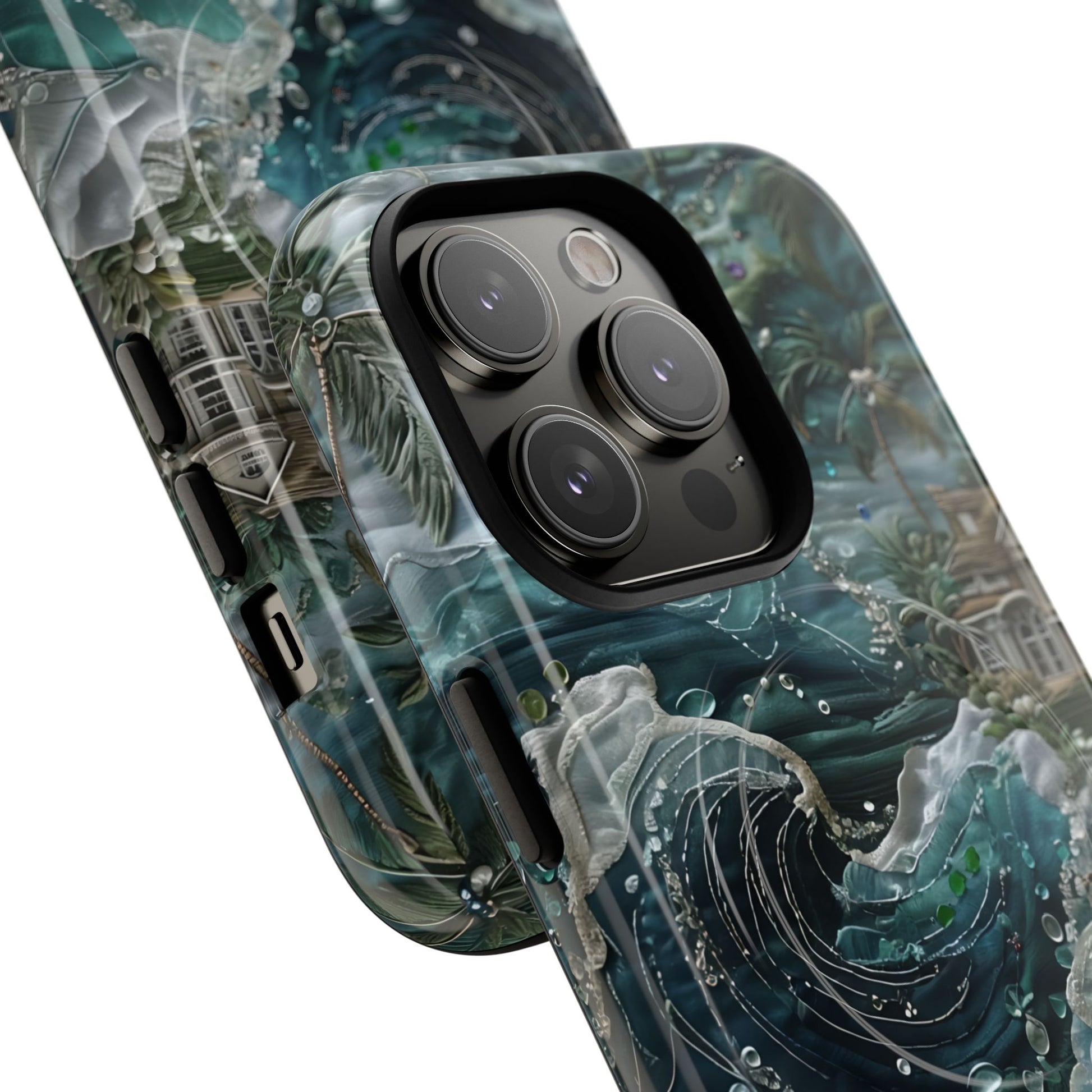 Tropical Midnight Wave - Artistic Ocean iPhone 14 Pro MagSafe Phone Case - Dramatic Blue Wave Design