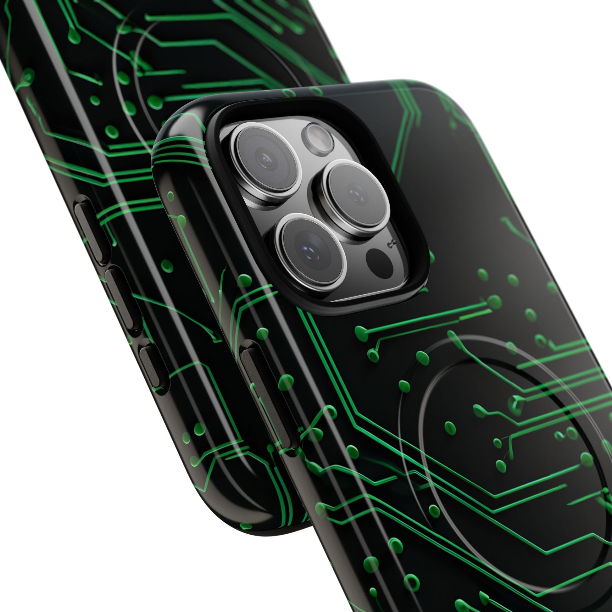 Green Circuit Grid iPhone 16 Pro Max MagSafe Compatible case- Tech-Inspired Shockproof Cover
