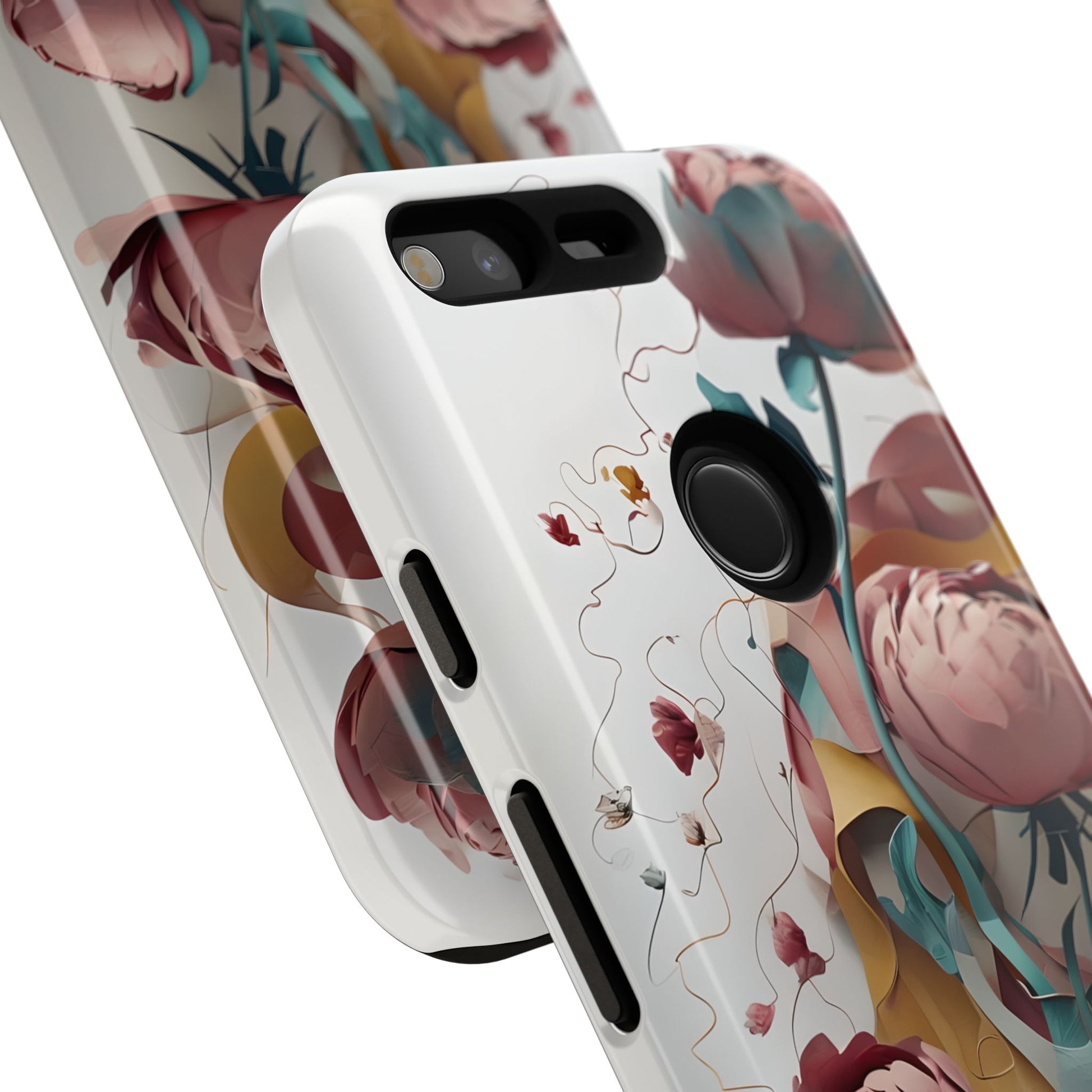 Blushing Peony Veil - Elegant Painterly Floral Google Pixel Tough Phone Case - Soft Blush & Teal Peony Design