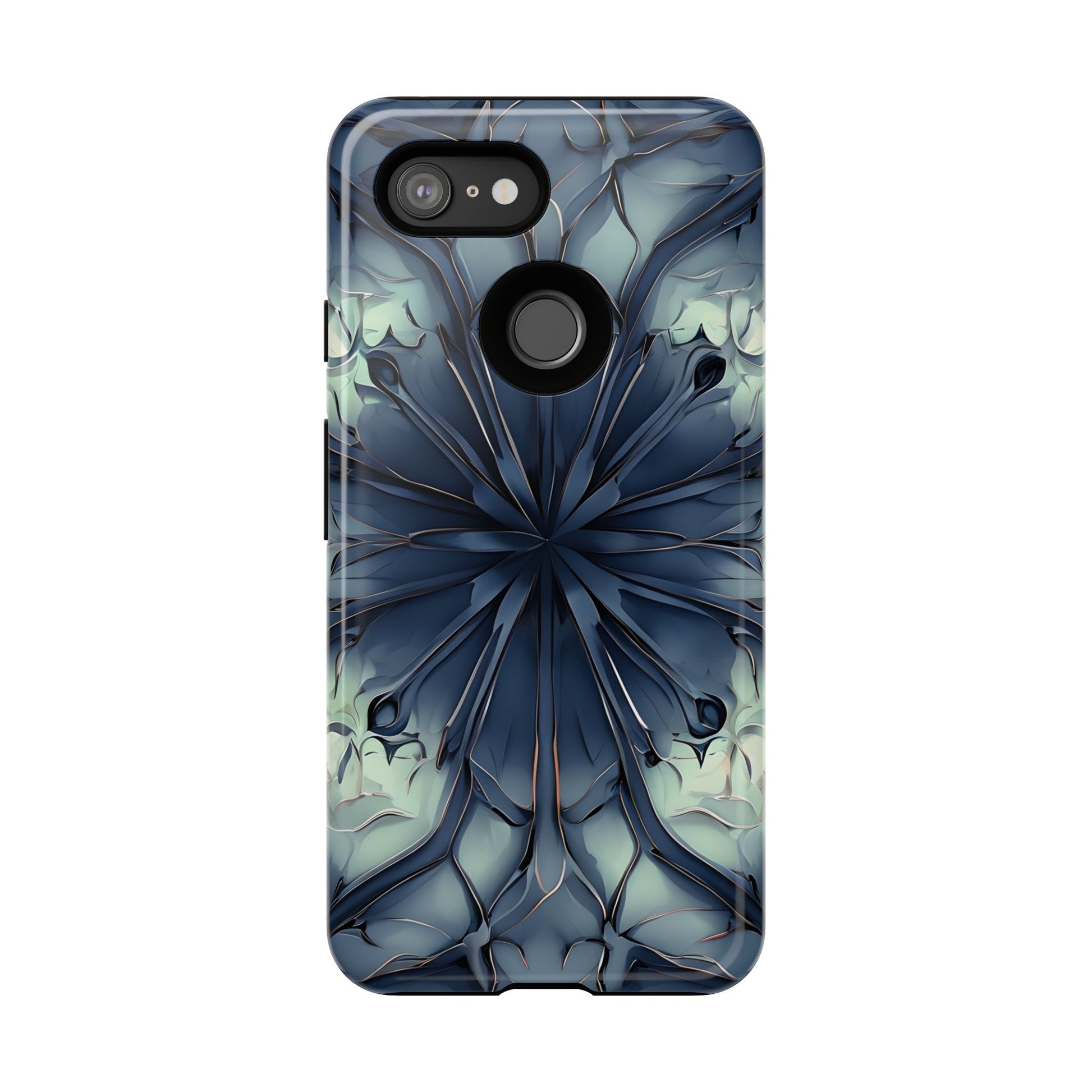Indigo Mosaic - Artistic Kaleidoscope Collection Artistic Floral - Google Pixel 3 Tough Phone Case - Bold Blue Symmetrical Design