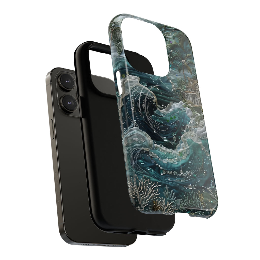 Tropical Midnight Wave - Artistic Ocean iPhone 14 Pro MagSafe Phone Case - Dramatic Blue Wave Design
